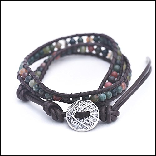Fresh Prints of CT Genuine Indian Agate - Semi Precious Stones and Leather Wrap Bracelet