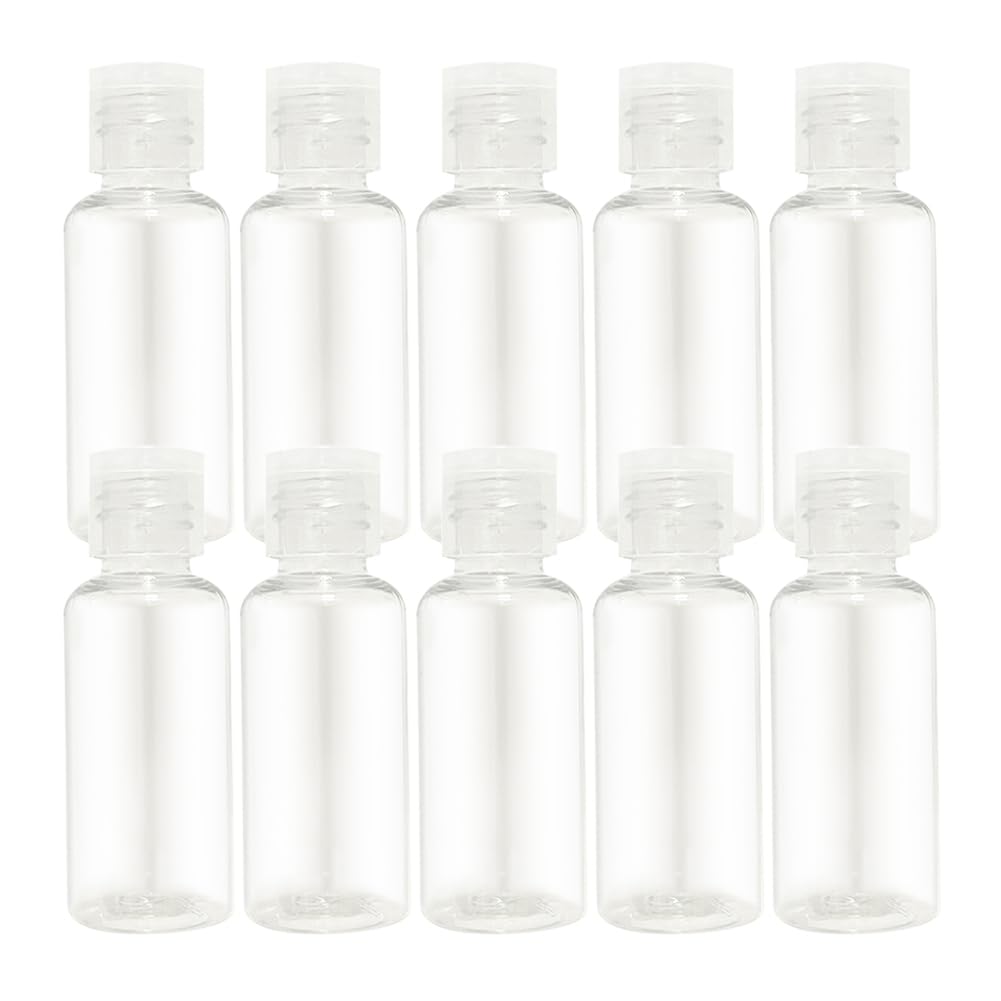 Liujiami 10 Pieces Flip Cap Bottles Plastic Empty Bottles Transparent Containers Bottles Refillable Squeeze Bottles for Travel Shampoo Cosmetic Lotion Toiletries, 30ML
