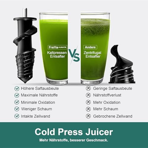 Slow Juicer Entsafter Gemüse und Obst Testsieger 200W, Schwarz