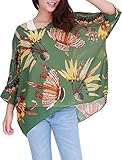 Allegra K Women Scoop Neck Feather Chiffon Plus Size Blouse Batwing Top L Green