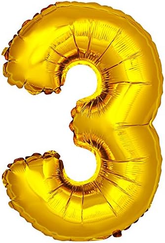 DekoRex Foil Balloons 40'' 100cm Numbers for Birthday Party Anniversary for Helium or Air Filling Gold No. 3