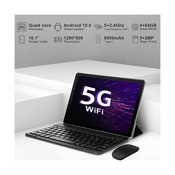 Android-100-Tablet-10-Inch-5G-Dual-WiFi-Tablets-with-Keyboard-4GB-RAM-64GB-ROM-128GB-Expand-Quad-Core-16GHz-Bluetooth-6000mAh-Type-C-Google-GMS-Certified-Tablet-PC 5G Tablet 10 Inch 4GB RAM + 64GB ROM/128 GB, Android 10 1.6Ghz Tablet PC 6000mAh, Dual Camera, Bluetooth Tablet Dual…