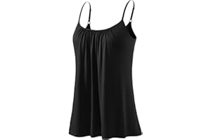 Air Curvey Women Camisole with Shelf Bra Spaghetti Straps Tank Top Summer Pleated Loose Fit
