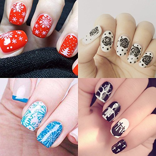 Biutee　Nail Art Stamp Stamping Templates Stamper Scraper Kit 4 Manicure Plates Set with 1 Polish Stamper  Leaves Flowers Geometric letter Nail Template with nail　 - Thumbnail 4