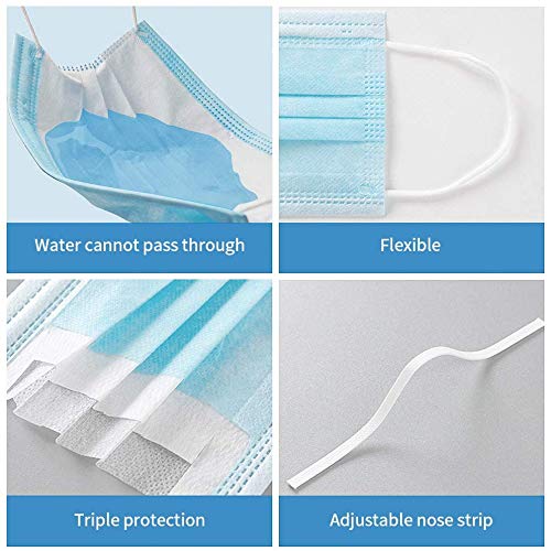 50pcs Blue Disposable Face Masks 3 Layers Face Mask Adjustable Nose