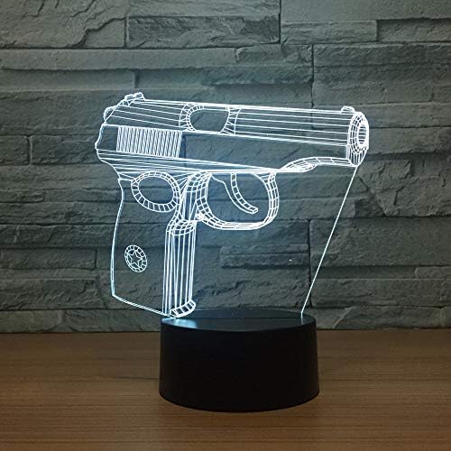 SHNDYW Night Light 3D Pistol Modelling Led Desk Lamp USB Novelty Gun Night Light 7 Colors Change Touch Button Bedroom Bedside Lighting Kids Toy Gift [Energy Class A+]