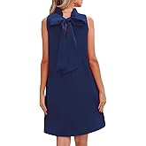 Kedera Women's Summer Casual Mini Dress Ruffle Mock Neck Sleeveless Loose Dress Swing Solid Shift Dress with Bow