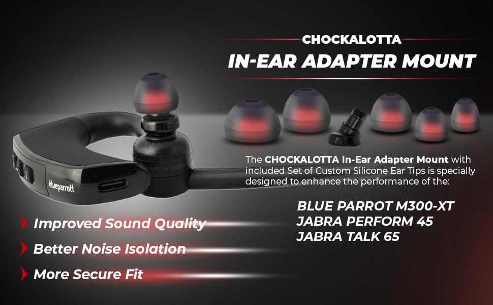 CHOCKALOTTA Eartip Adapter Compatible with Blue Parrot M300-XT/Jabra Perform 45 / Jabra Talk 65 Headsets (Includes Adapter + Set of Multi-Size Premium Silicone Eartips)