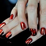 Flat Top Metallic False Nail Tips Sexy Mirror Shine Surface Hot Red Middle Nail Design Finger Nails N09
