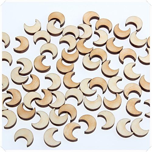 yuhoshop 50 pcs 1.5CM diameter [Moon Shaped] Mini Small Wooden Piece Embellishments - Scrapbooking Shapes for Craft Decor Button
