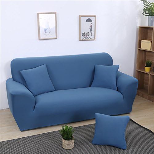 Elastic slipcover sofa,Universal sofa cover European solid color sofa cover Fabric anti-slip sofa slipcovers-Blue Loveseats
