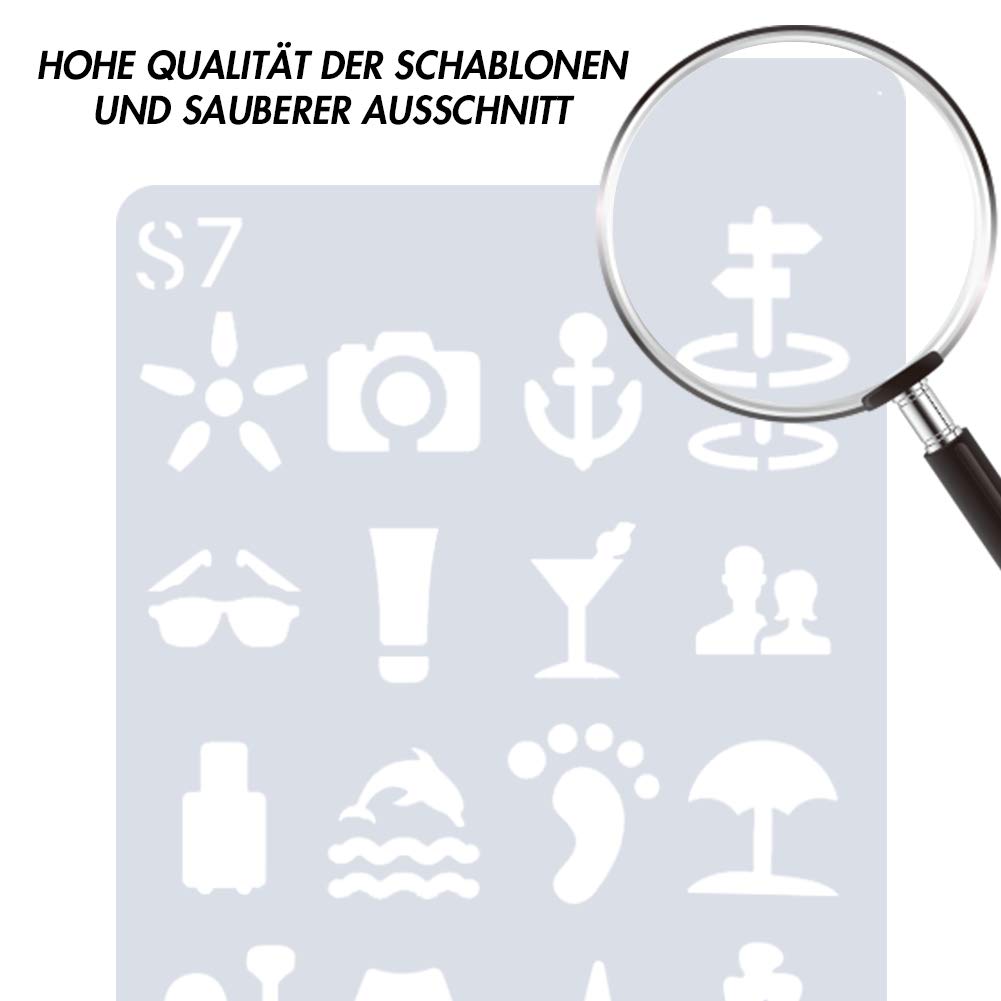 Koogel 24 Blätter Zeichenschablonen, Schablonen Set zum Nachzeichen für Bullet Journal, Scrapbooking, Textilgestaltung, Gästebuch, DIY Geschenkkarten