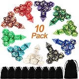 10 X 7 Polyhedral Dice Set (70 Pieces) for Dungeons and Dragons DND RPG MTG Table Games D4 D6 D8 D10 D% D12 D20 with 10 Pack Black Bags, 10 Colors