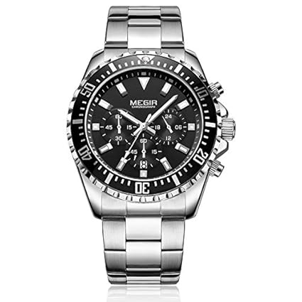 Quartz Movement Chronograph Black Dial Steel Watch