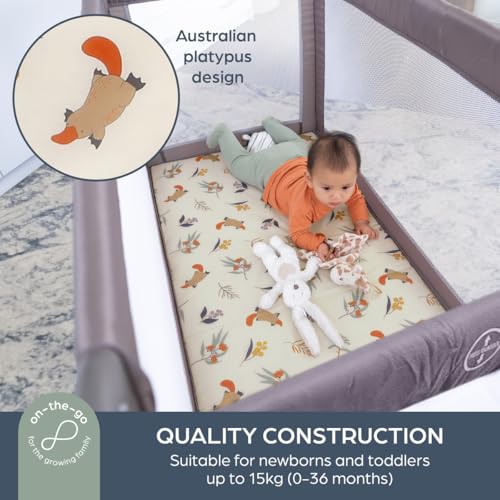 Dreambaby Quest Full Size Travel Cot, Lightweight, from Birth to 15kg, Easy Fold & Compact, Travel Bag, 120cm x 60cm, Custom Mattress Included