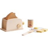 Freniland Wooden Toy Toaster for Kids, Pop up Toaster, Pretend Breakfast Kitchen Playset and Kitchen Accessories Educational Role Play Toy for Kids Ages 3Y+