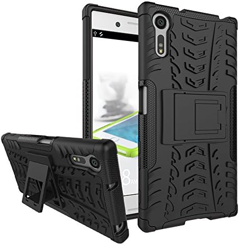 Nadakin Sony Xperia XZ / F8331 / F8332 Phone Case Heavy Duty Tough Premium Quality TPU and PC Rugged Durable Protective Armour Back Cover Shockproof Defender Bumper with Built-in Kickstand (Black)