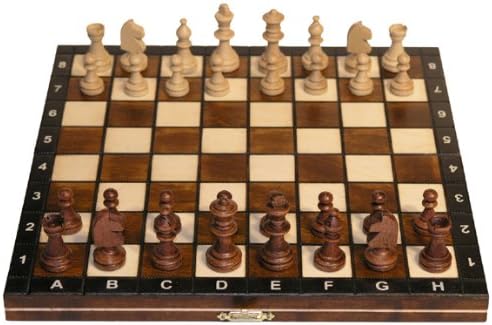 Wooden Magnetic Chess Set - 10 1/2" Folding Board - 2" King - Brown