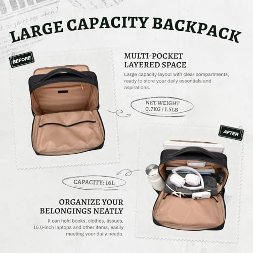 GOLF SUPAGS Women's and Men's PU Leather Backpack, Elegant 15.6 Inch Laptop Backpack, Multifunctional Water Resistant Travel Backpack for University, Work, Travel