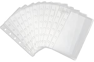 AXEWOODZ A7 Binder Pockets, 12pcs PVC Binder Pouches, Loose Leaf 6 Holes Top Open Cash Budget Envelopes, Clear Binder Pouches for Protectors Organize Photos, Cards, Bills (A7)