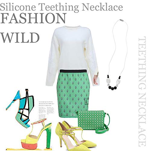 TUXEPOC Nursing Necklace for mom to wear Silicone Feeding teether Safe chew Beads for Babies Necklace bpa Teething Baby Calm Necklace (Black and White)