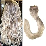 Full Shine 20inch Nordic Balayage Remy Clip Hair Human Color #18 Fading to #22 and Color #60 Platinum Blonde Clip in Ombre Hair Extensions Human Hair Straight Clip in Extensions 9 Pcs 120 Gram