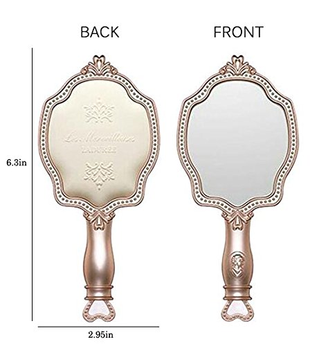 Girls Embossed Vintage Make-Up Hand Table Mirror Hand Held Makeup Mirror Princess Style Ideal Gift