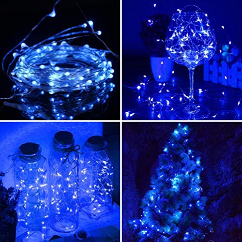 Fairy String Lights w/ Remote Control & Timer 5M/16.4FT 50 LED 8 Lighting Mode Waterproof Battery Powered Copper Wire Light For Easter Christmas Holiday Wedding Party Garden Home Decoration Blue