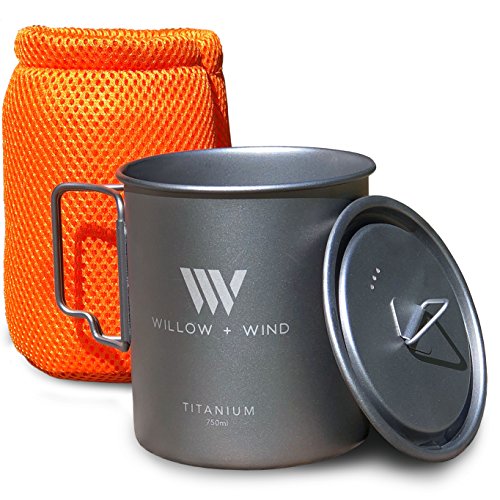Willow + Wind Titanium 750ml Pot Lid Travel Pouch – Ultra Lightweight Cup Solo Backpacking Open Fire Camping