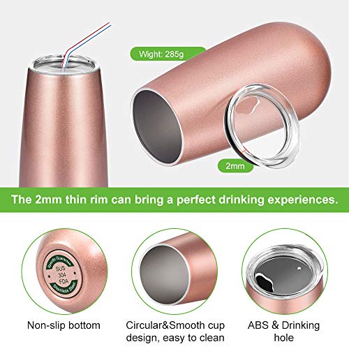 Champagne Flutes,Binken 4 Pack Stemless Champagne Flute,6 OZ Champagne Glasses Double Insulated Wine Tumbler with Lid and Cleaning Brush-Perfect for Hot or Cold Drinks (4 Different Colors) - Thumbnail 2
