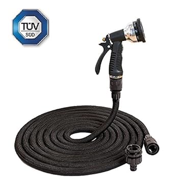 H&D® Original Flexibler Gartenschlauch Schwarz Wasserschlauch Magic Hose dehnbarer Zauberschlauch mit gummiertem und Edelstah