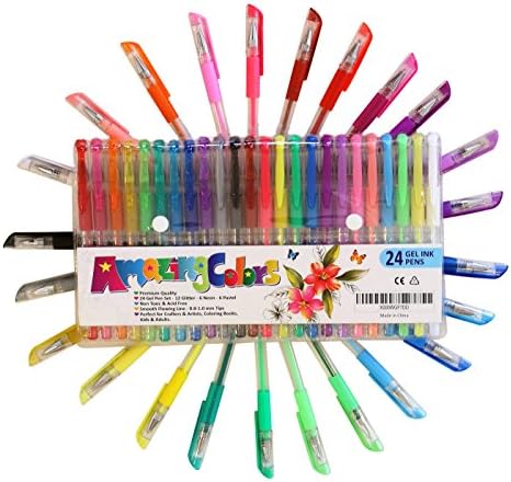 Amzing Colors Glitter Metallic Pastel and Neon Coloring Pens Set with Drawing ebook (Pack of 24)