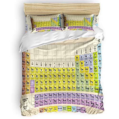 Yogaly Home Bedding Set 4 Pieces King Size for Adults/Teens/Children/Baby Mendeleev's Periodic Table of The Elements Printed Cozy Lightweight Bed Sheets, Duvet Cover, Flat Sheet, Pillow Covers