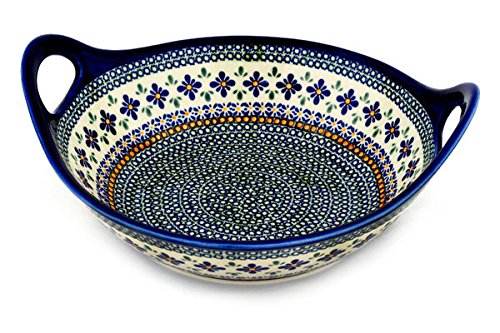 Click Here to See More Images Polish Pottery Bowl with Handles 14-inch Gingham Flowers