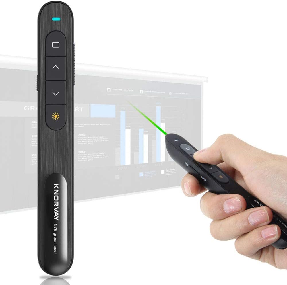 330FT KNORVAY N76 Green Presentation Remote Rechargeable Wireless Presenter Remote with Green Light, Presentation Pointer Slide Advancer Support Hyperlink/Volume/Key-Customized : Office Products