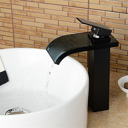 Modern simple copper hot and cold kitchen sink taps kitchen faucet Retro black copper bathroom basin faucet glass black bronze black glass waterfall basin faucet hot and cold water