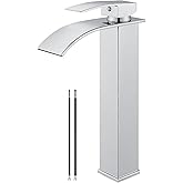 Airuida Tall Bathroom Vessel Faucet Chrome Polish Waterfall Bathroom Single Handle Single Hole Deck Mount Bowl Mixer Tap with Large Waterfall Spout Bar Sink Faucet Lavatory Vanity