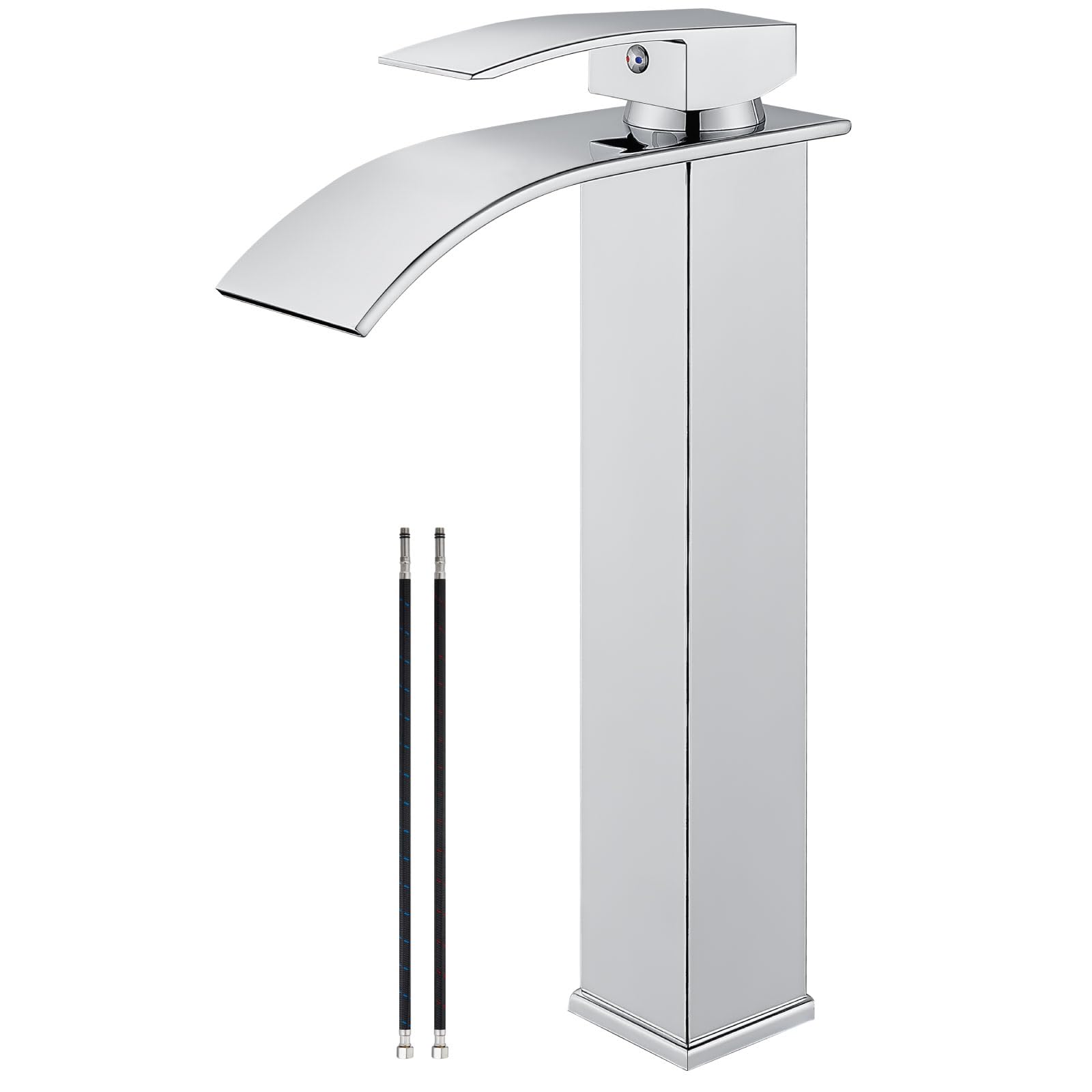 Photo 1 of Airuida Tall Bathroom Vessel Faucet Chrome Polish Waterfall Bathroom Single Handle Single Hole Deck Mount Bowl Mixer Tap with Large Waterfall Spout Bar Sink Faucet Lavatory Vanity