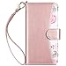 ULAK Compatible with iPhone Xs/iPhone X Wallet Case, Premium PU Leather Flip Cover with Card Holder Kickstand Shockproof Protective Cases for iPhone X/XS 5.8 inch, Rose Gold Flora