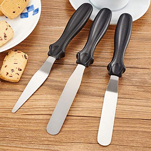 Angled Metal Icing Spatula Set- 3 pcs 9 inch Stainless Steel Palette Icing Knife Angled Spatula for Kitchen Cake Baking Decorating, Polypropylene Handle Icing Tools(black)