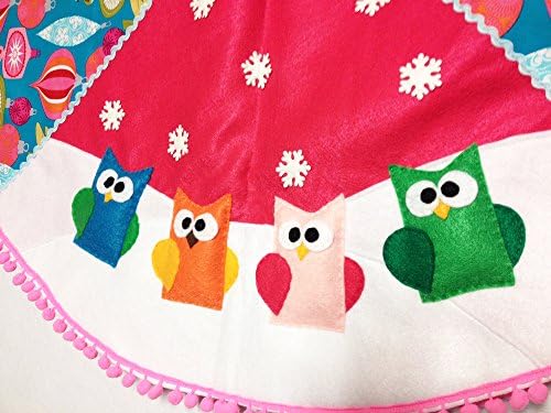 Christmas Tree Skirt, Jingle Jangle Owls, Pink
