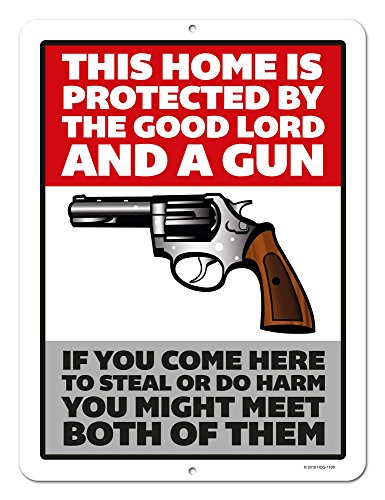 Warning Sign, Home Protected by The Good Lord and a Gun, 9 x 12 inch Metal Aluminum Tin Sign Decor - Thumbnail 4