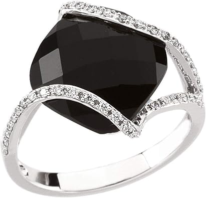14k White Gold Onyx And Diamond Engagement Ring Size 7 For Women Amazon Com