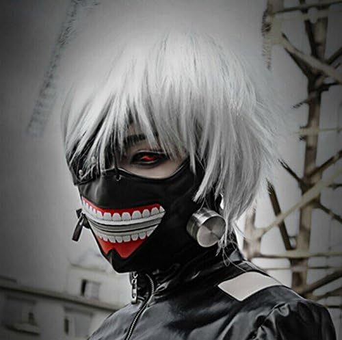 2015 - Japanese Anime Halloween Tokyo Ghoul Kaneki Ken leather Mask Adjustable Zipper Masks PU Leather Cool Mask+Patch blinder