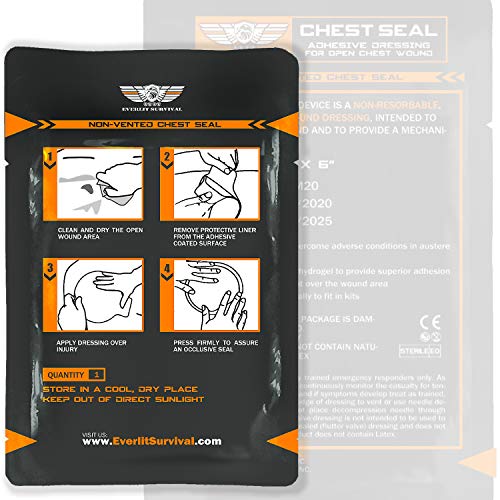EVERLIT Occlusive Chest Seal NonVented Adhesive Dressing for Open Chest Injury and Sucking