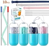 Collapsible Straws,Cuteadoy Stainless Steel Reusable Drinking Folding Straws with Cleaning Brush Perfect for Travel, Home, Office Or Gift (2PCS) PLUS x2 BONUS INC