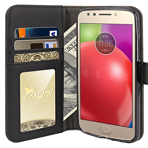 Moto E4 Case, TAURI [Stand Feature] PU Leather Wallet Case with Card Pockets Protective Flip Cover For Motorola Moto E4 / Moto E 4th Generation (Not fit for Moto E4 Plus) - Black - Thumbnail 3