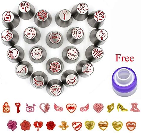 Russian Piping Tips Set, 20pcs Stainless Steel Icing Frosting Nozzles with Free Converter for Cake Decorations