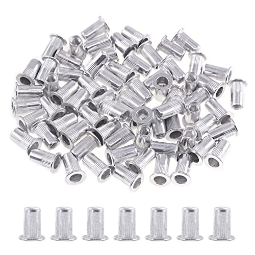 Keadic 100Pcs Aluminum Rivet Nut Metric Flat Head Threaded Insert Nutsert Kit - M4