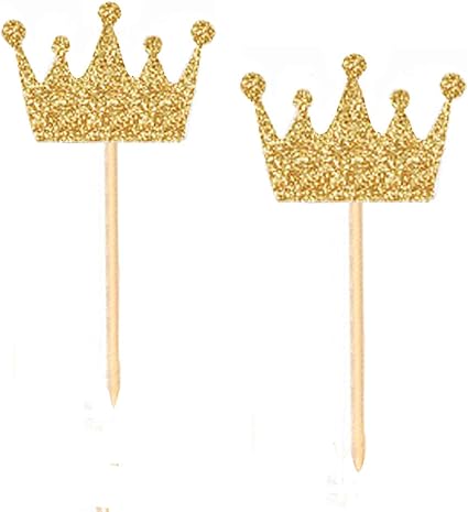 Amazon Com 40 Pcs Gold Crown Cupcake Toppers Princess Cupcake